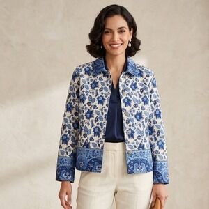 Touch O' Blue Gotcha Covered Floral vtg paisley Cotton Jacket‎ Blue Cream W S